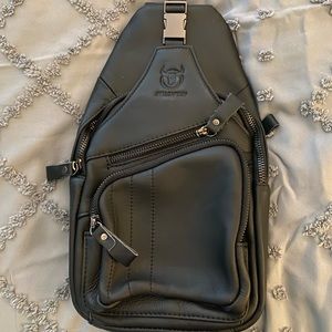 Black Leather Sling Back Cross Bag